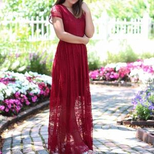 Red/maroon lace maxi dress Altar’d state